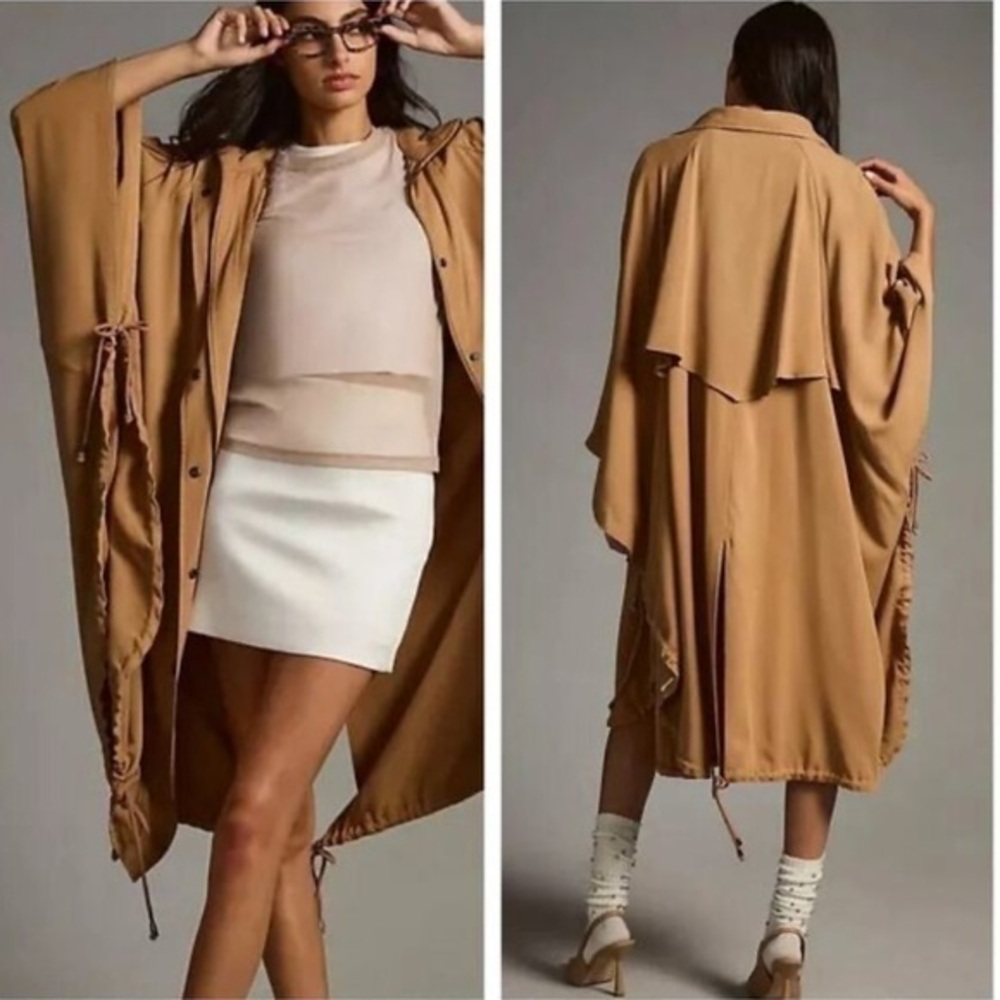 Anthropologie Jacket Oversized Utility Poncho in Khaki Tan